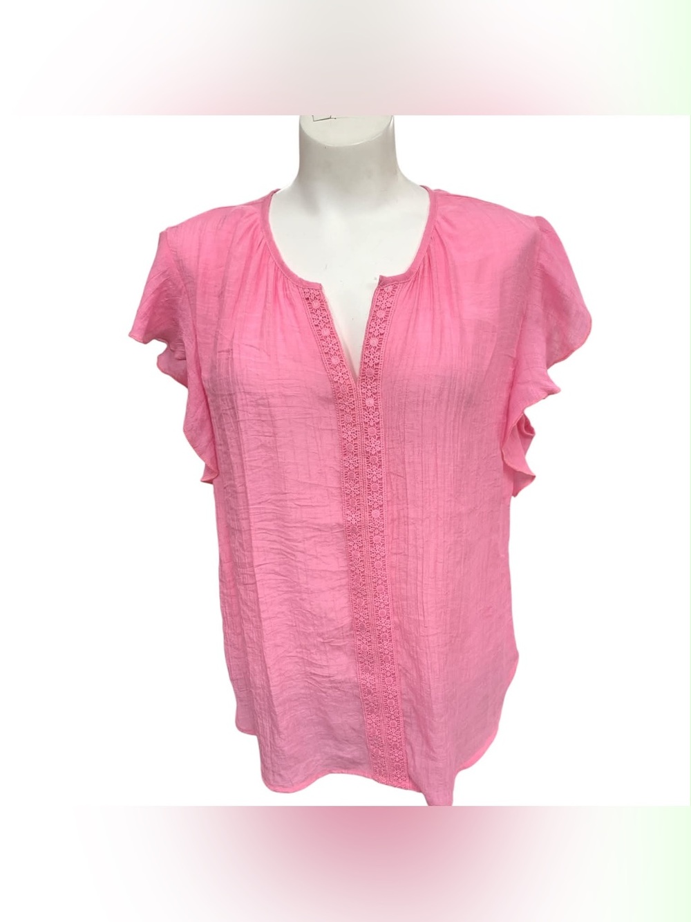 Counterparts Pink Flutter-Sleeve Split Neck Blouse Size L